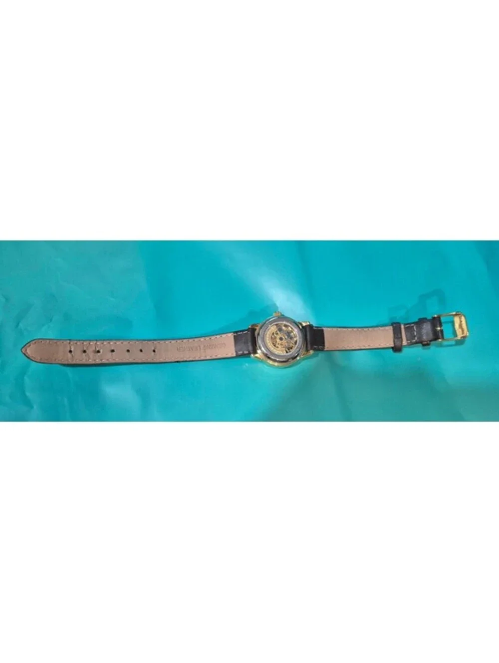 Anne Klein Gold Skeleton Automatic Watch Crystal Bezel Leather Strap